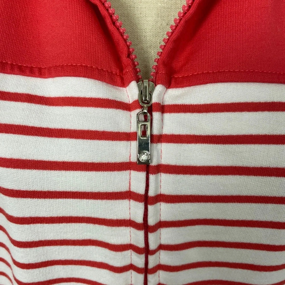 Striped Red and White Women's Zip-Up Hoodie - Picture 5 of 10